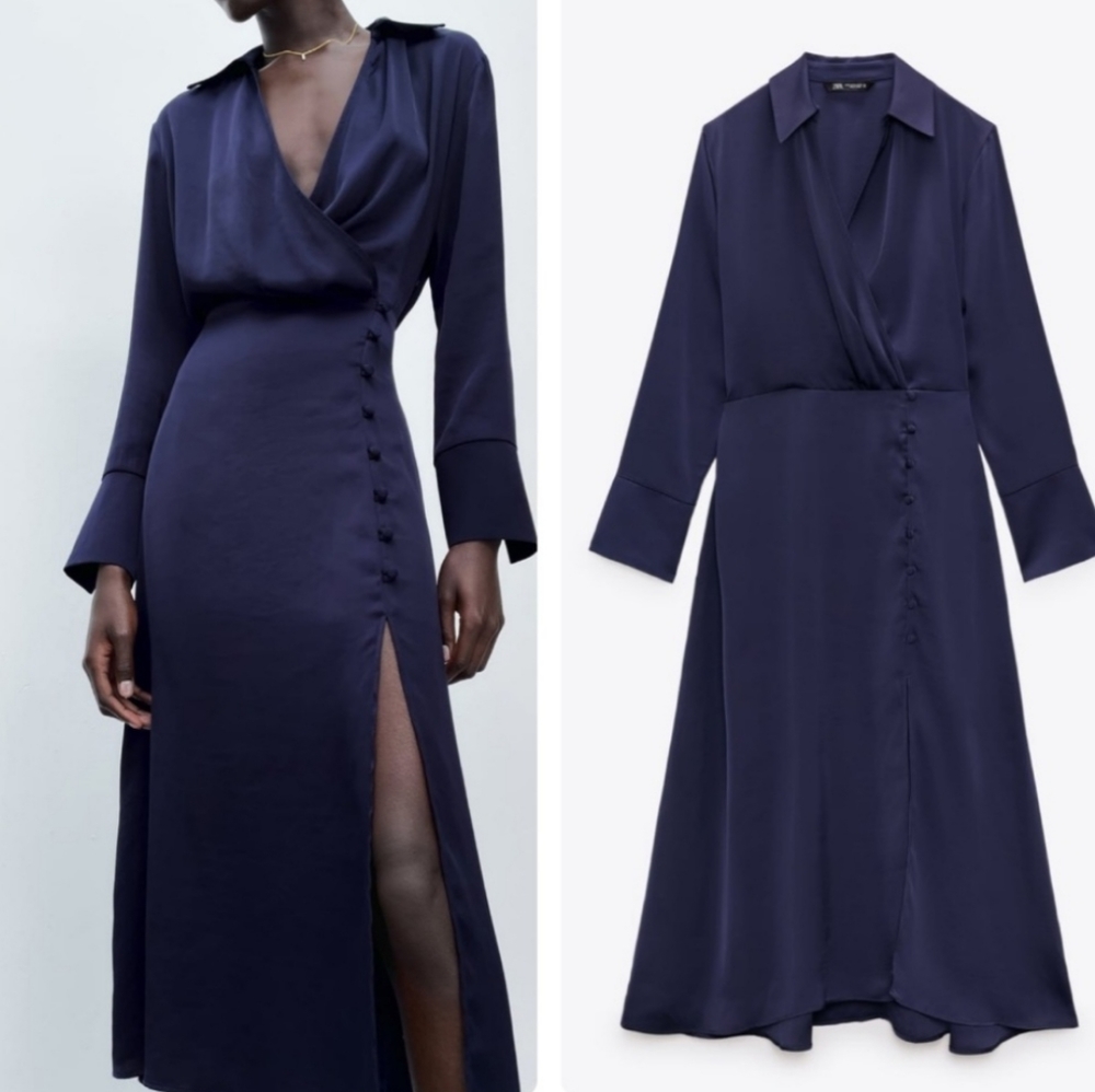 Zara - Elegant Navy Blue Wrap Dress